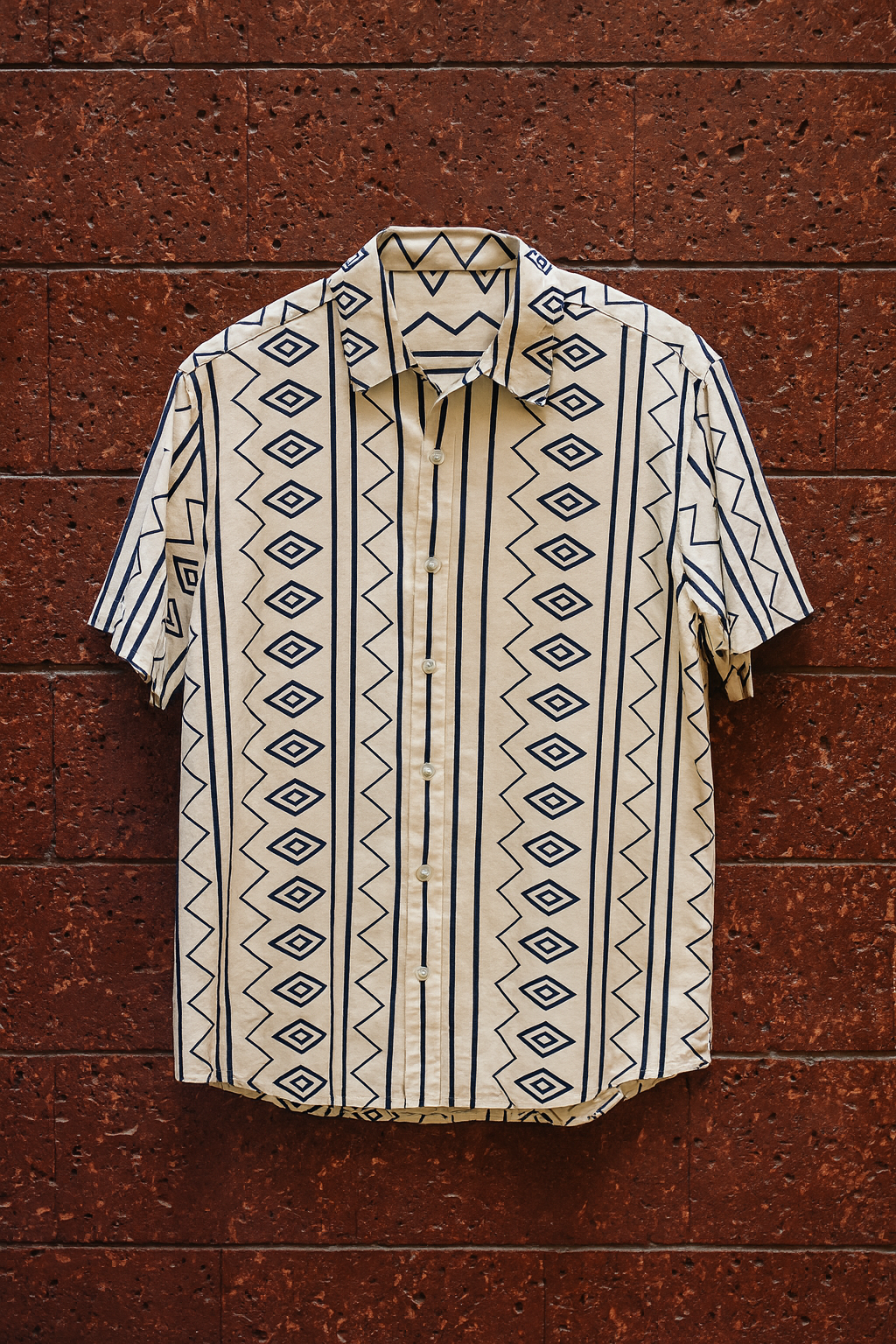 Tribal Essence Geometric Beige Cotton Shirt