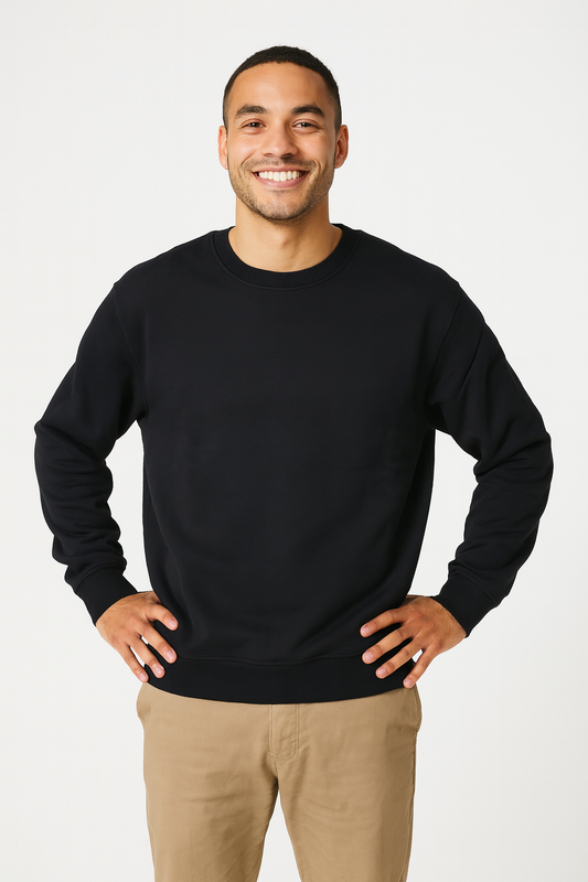 Classic Black Crewneck Pullover – Premium Cotton Blend