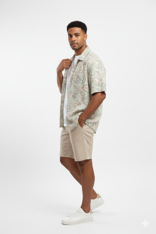 The Oasis Paisley Print Cuban Collar Shirt