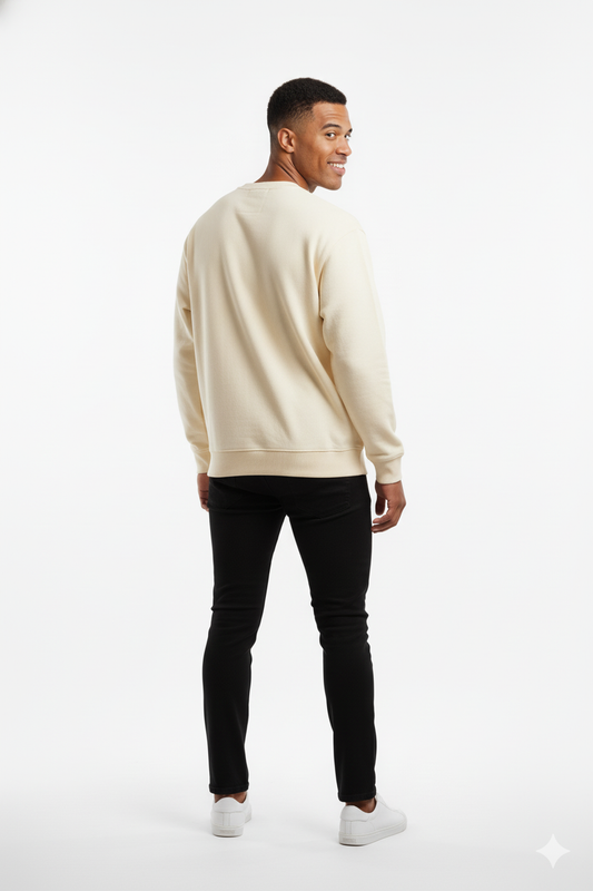 Men's Premium Cream Oversized Crewneck Pullover