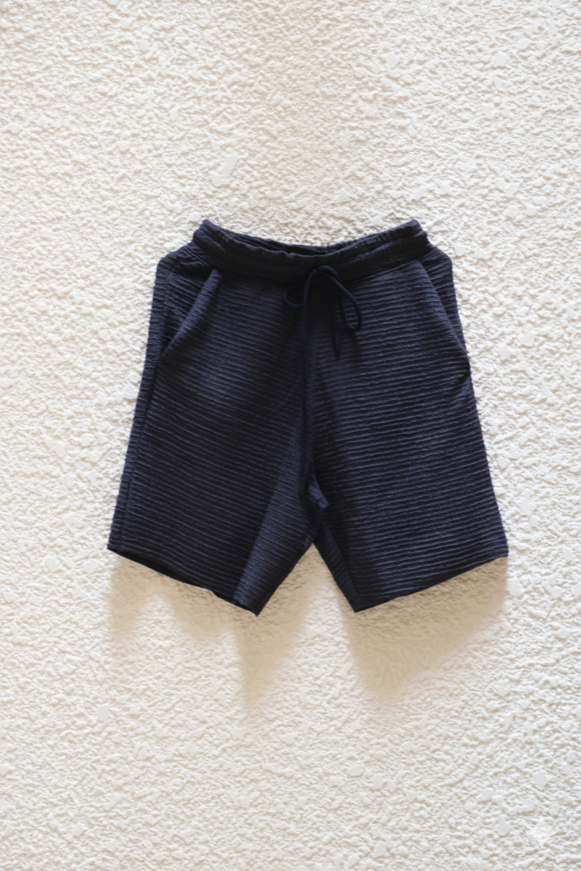 The Waffle-Knit Hunter Dark Blue and Black Lounge Co-ord Set (T-Shirt & Shorts)