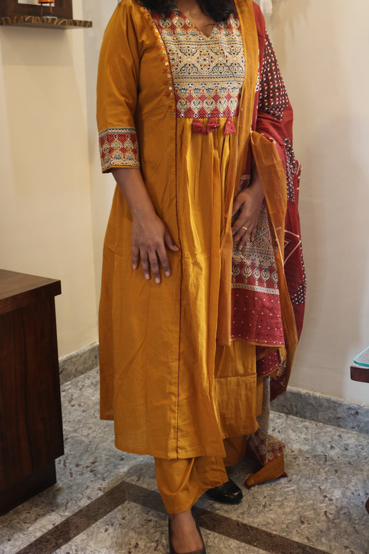 Jaipur Cotton Mustard Yellow Anarkali Kurta Set