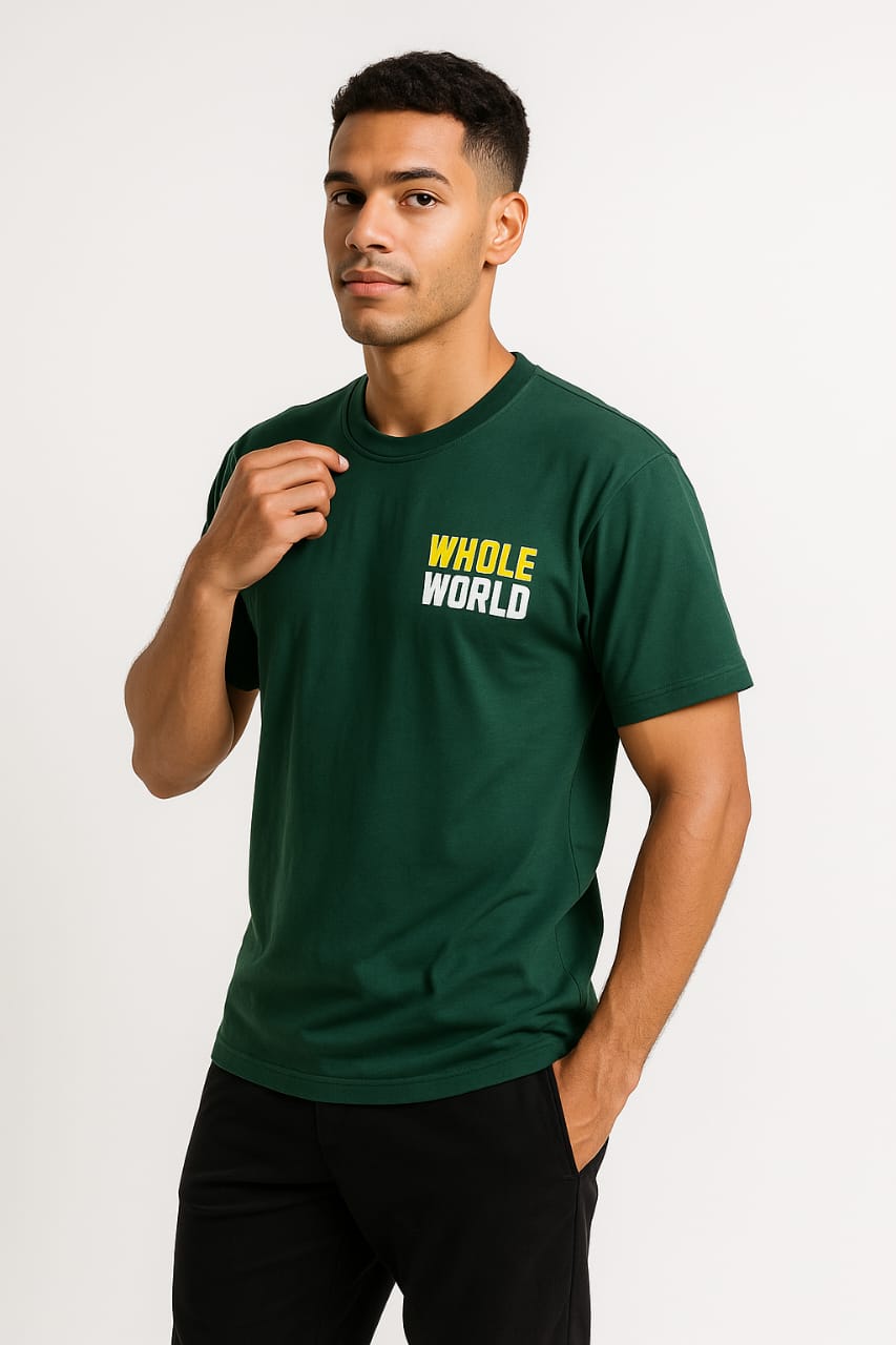 "Whole World" Graphic Print Oversized T-Shirt | Forest Green