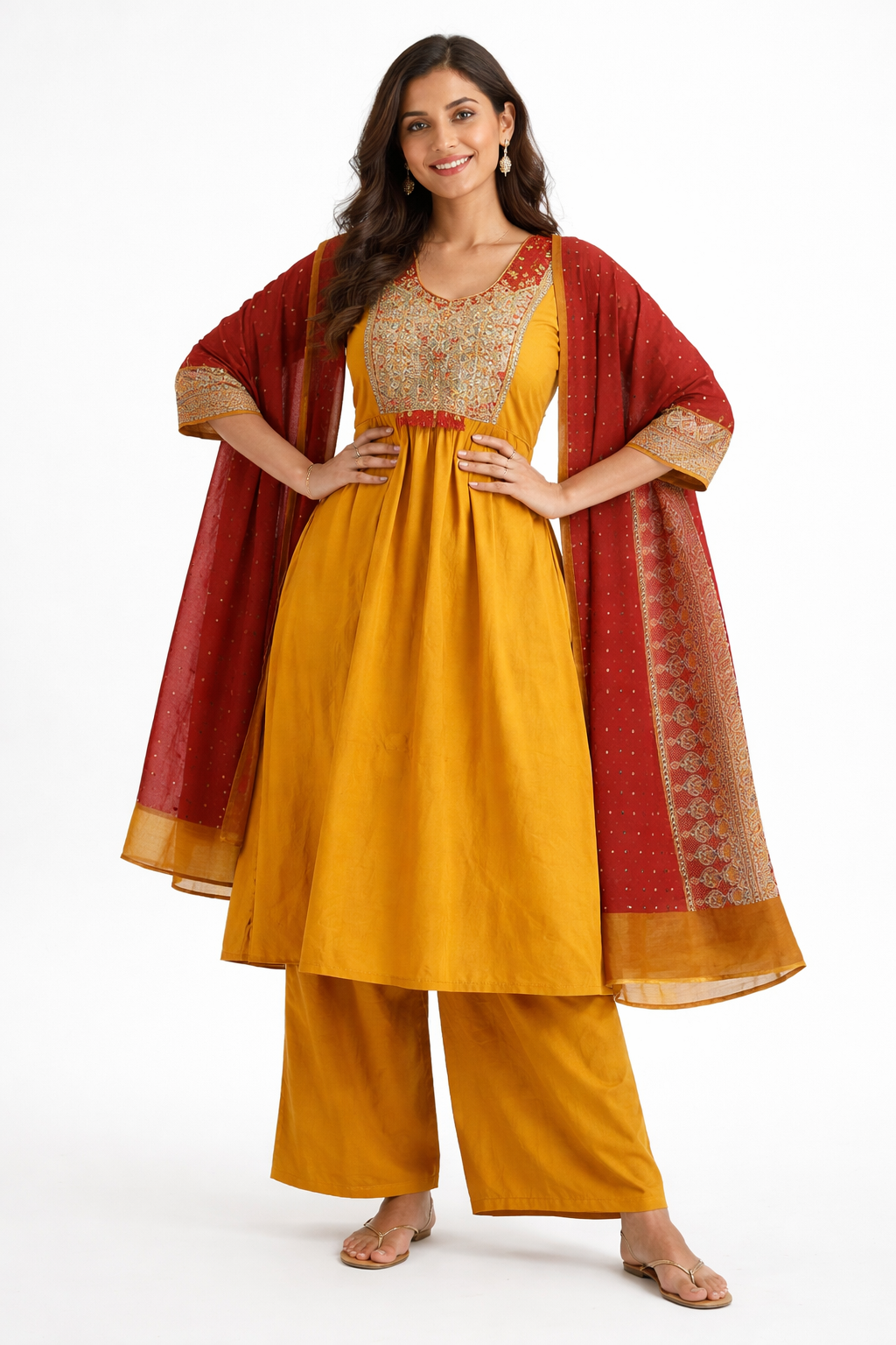 Jaipur Cotton Mustard Yellow Anarkali Kurta Set