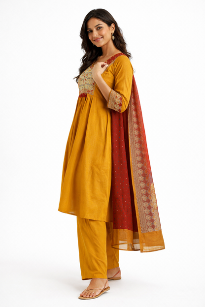 Jaipur Cotton Mustard Yellow Anarkali Kurta Set