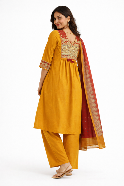 Jaipur Cotton Mustard Yellow Anarkali Kurta Set