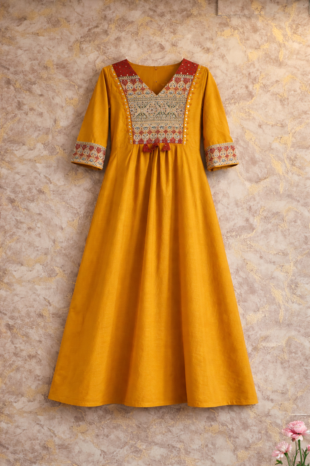 Jaipur Cotton Mustard Yellow Anarkali Kurta Set
