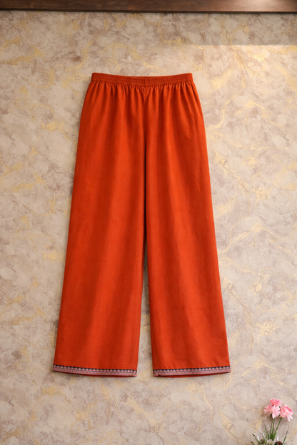 Rust Orange Embroidered Kurta Set