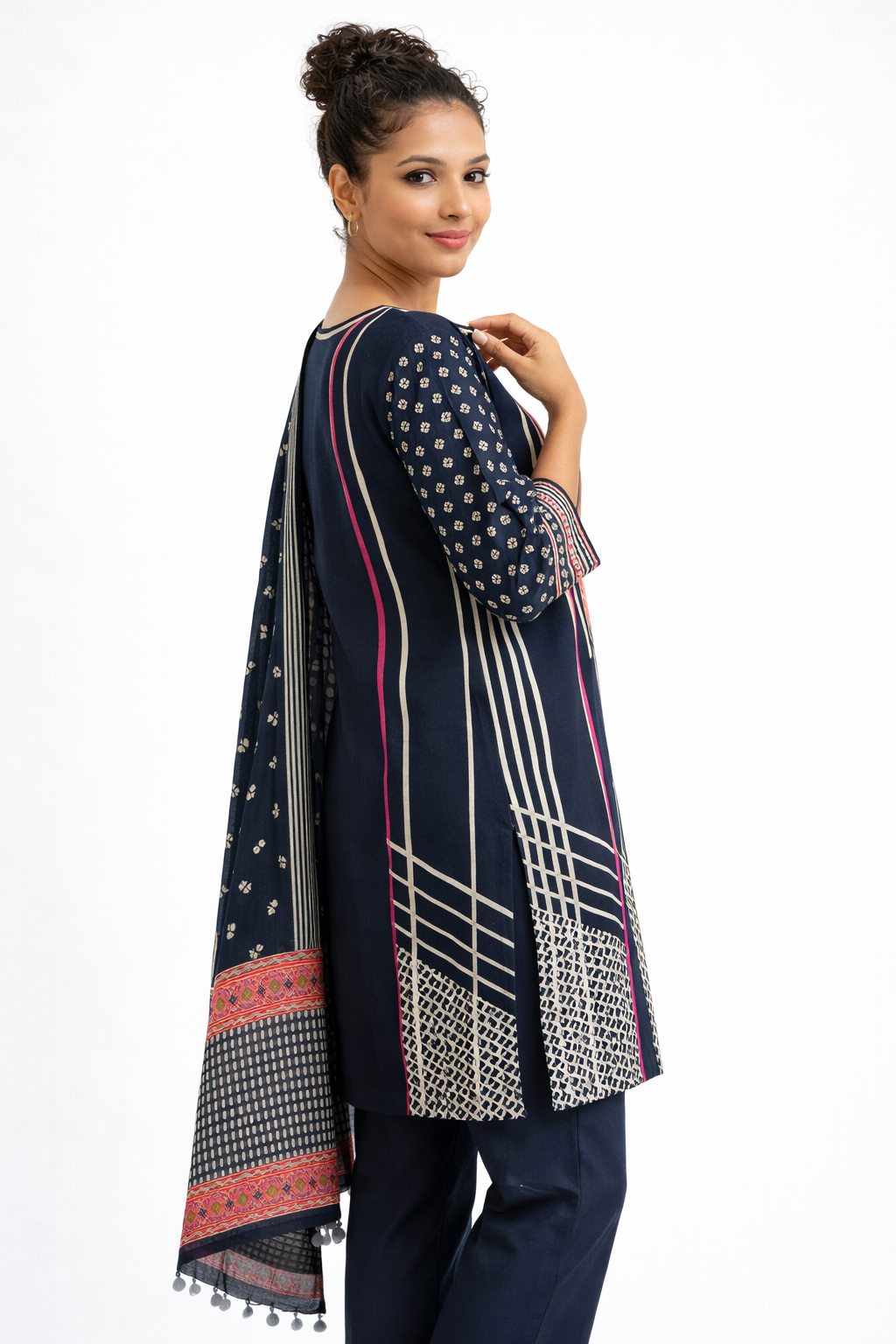 Navy Blue Embroidered Jaipur Cotton Kurta Set