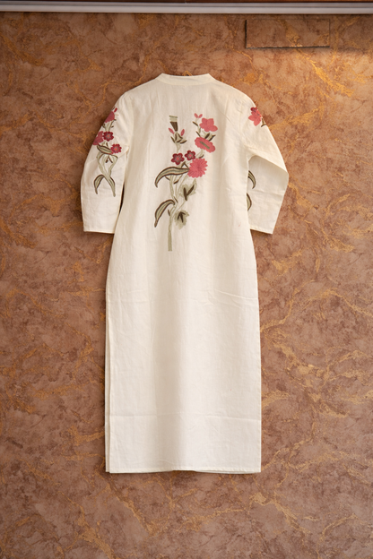 Off-White Khadi Cotton Floral Embroidered Kurta Pant Set