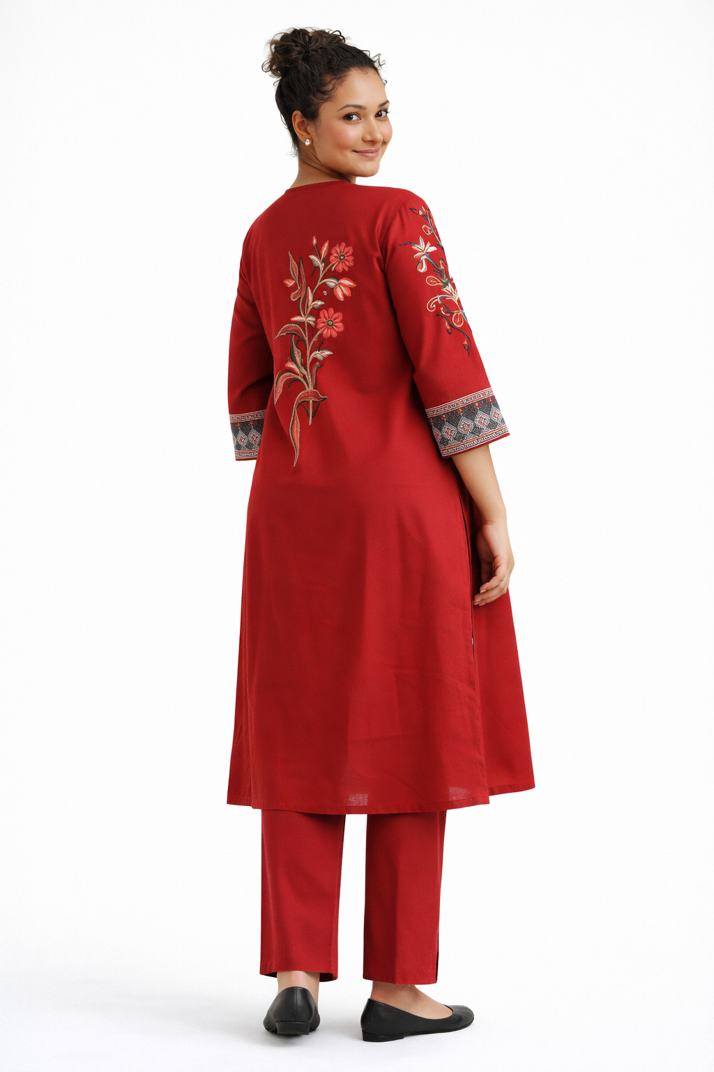 Red Jaipur Gamuti Cotton Embroidered Kurta Pant Set