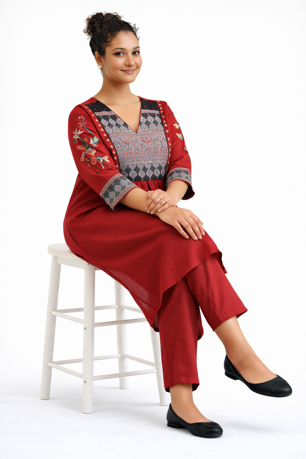 Red Jaipur Gamuti Cotton Embroidered Kurta Pant Set