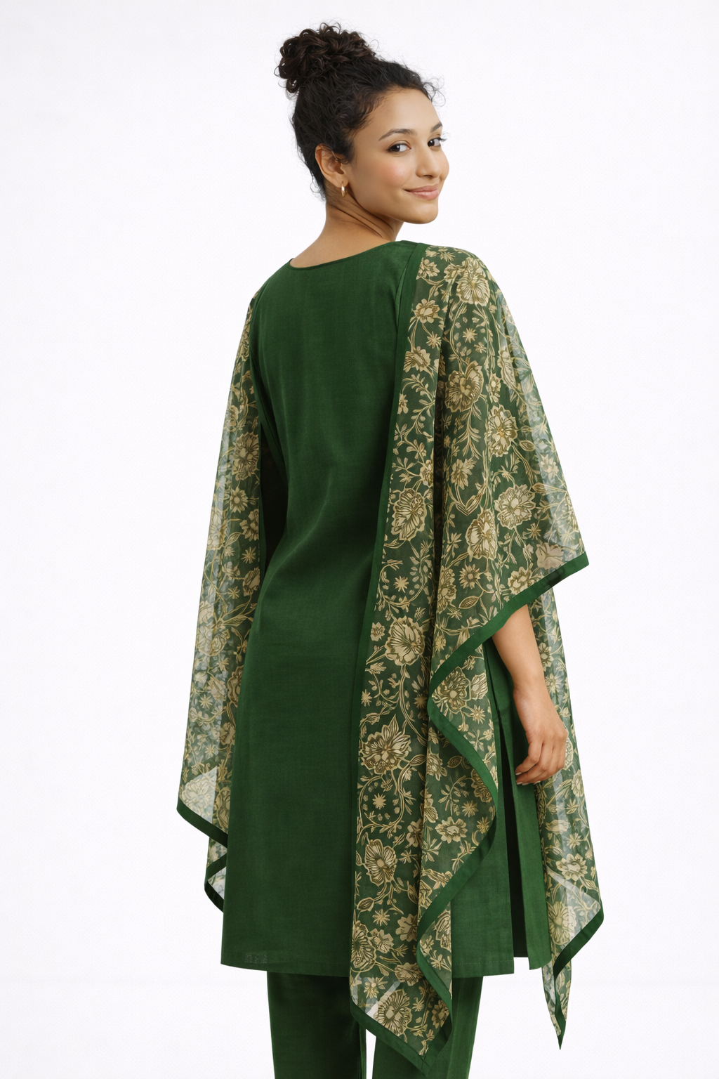 Bottle Green Rayon Embroidered Straight Kurta Set with Golden Floral Printed Dupatta