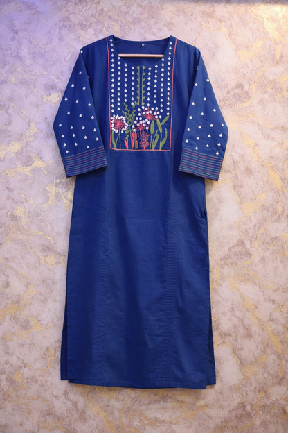 Indigo Floral Jaipur Cotton Kurtha Set