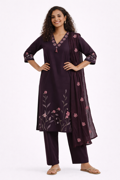 Plum Blossom Jaipur Cotton Kurtha Set