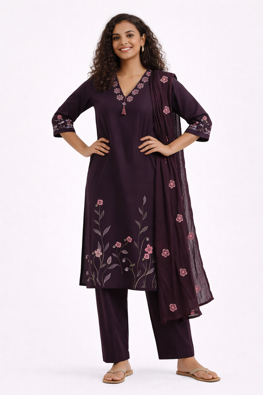 Plum Blossom Jaipur Cotton Kurtha Set