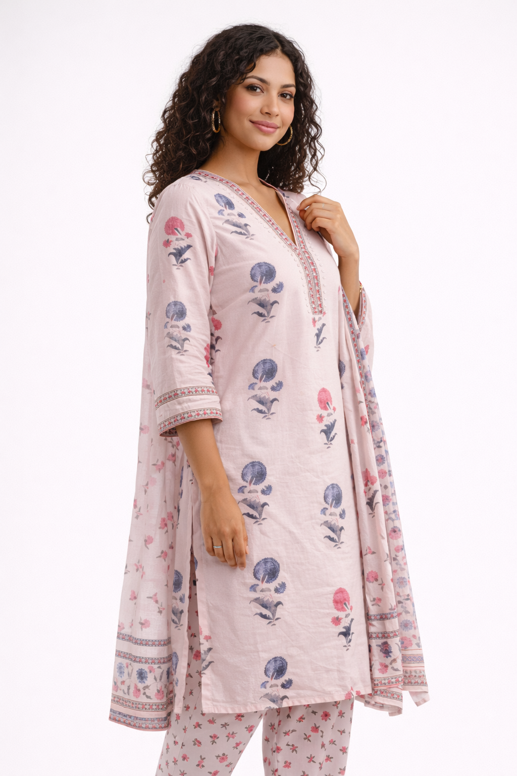 Blush Floral Jaipur Cotton Kurtha Set