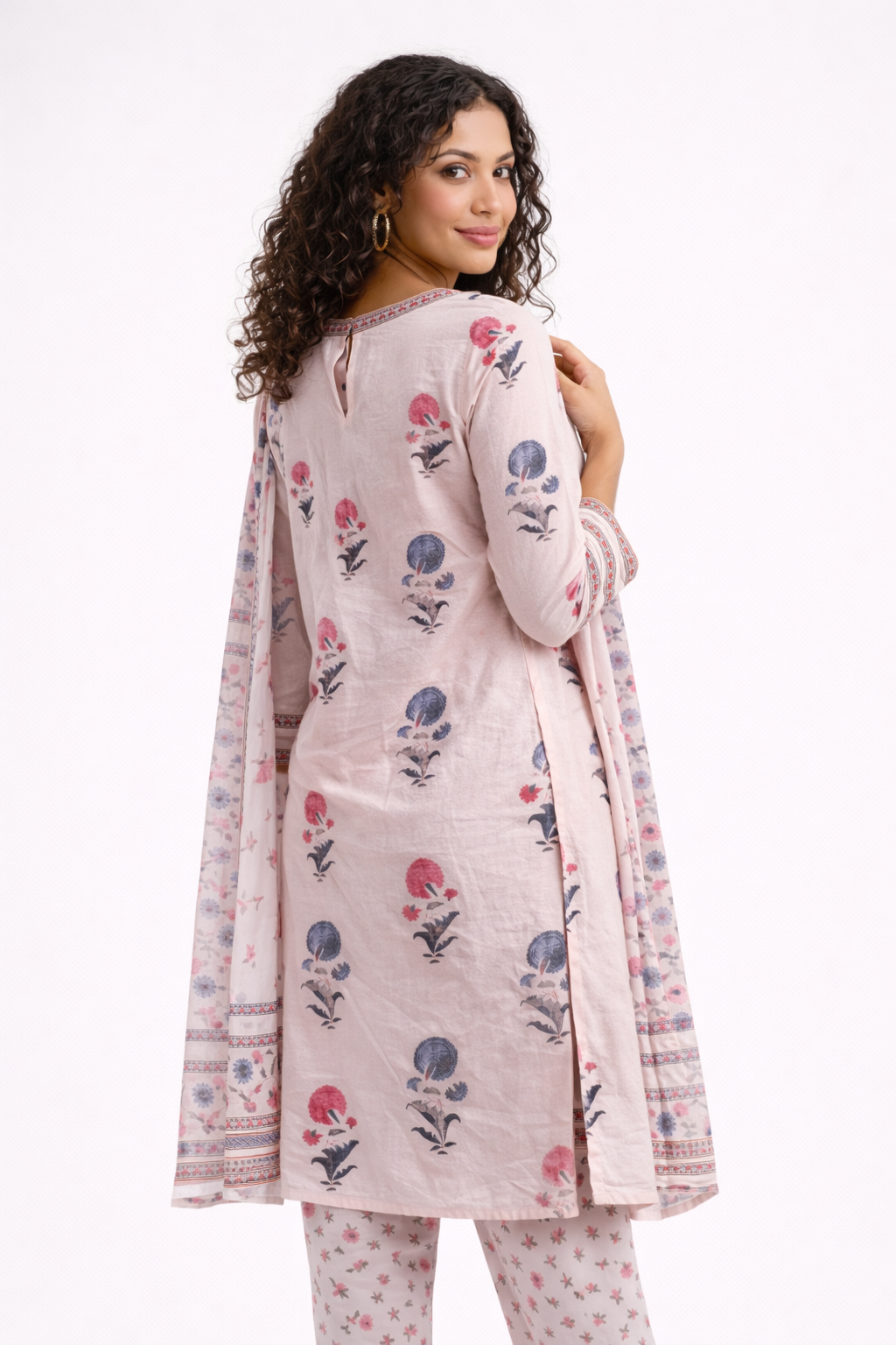 Blush Floral Jaipur Cotton Kurtha Set