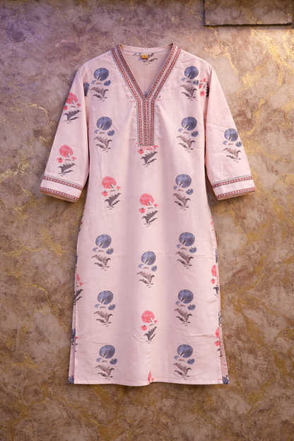 Blush Floral Jaipur Cotton Kurtha Set
