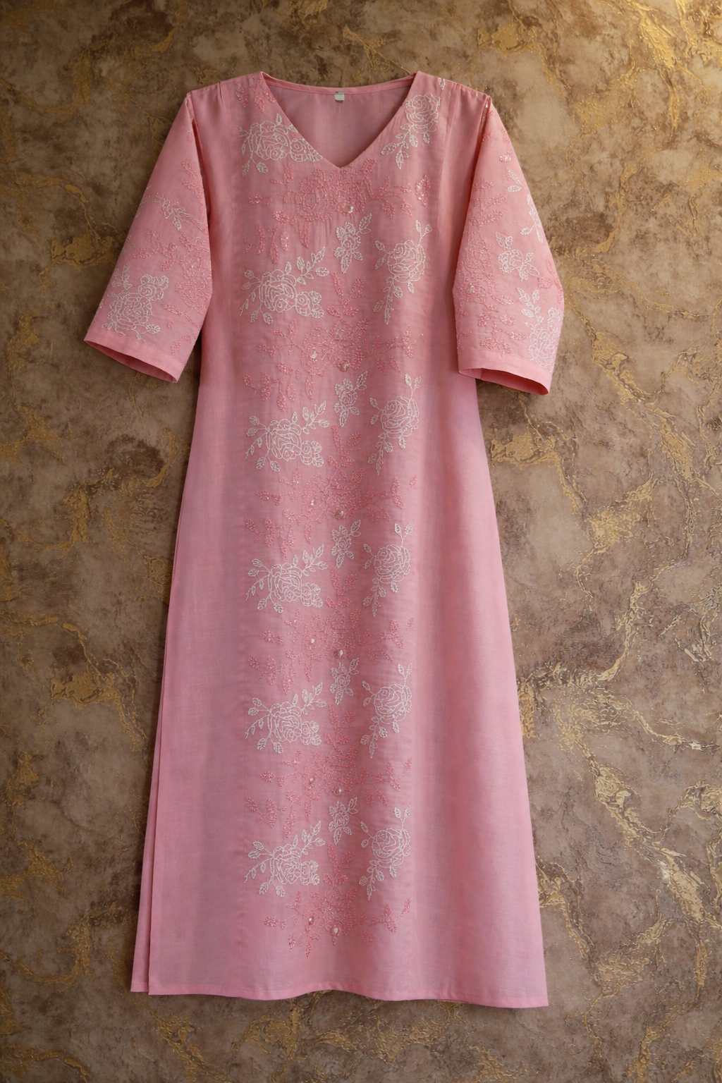 Light Pink Jaal Work Chanderi Cotton Kurtha Set