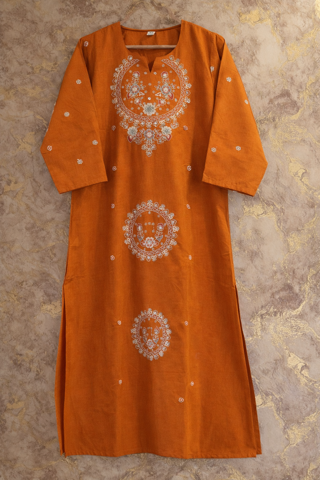 Orange Embroidered Jaipur Cotton Kurtha Set