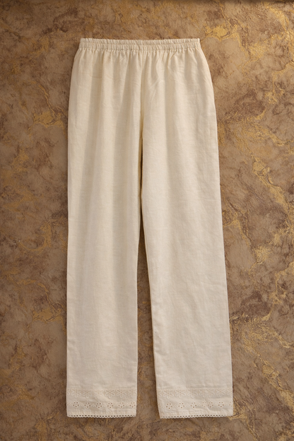 Ivory Hakoba Floral Embroidered Cotton Kurtha Set