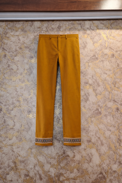 Mustard Yellow Embroidered Pure Cotton Kurta Pant Dupatta Set