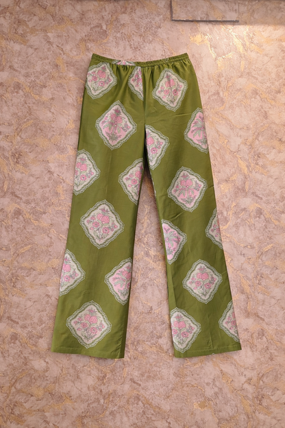 Olive Green Embroidered Pure Cotton Kurta Pant Dupatta Set