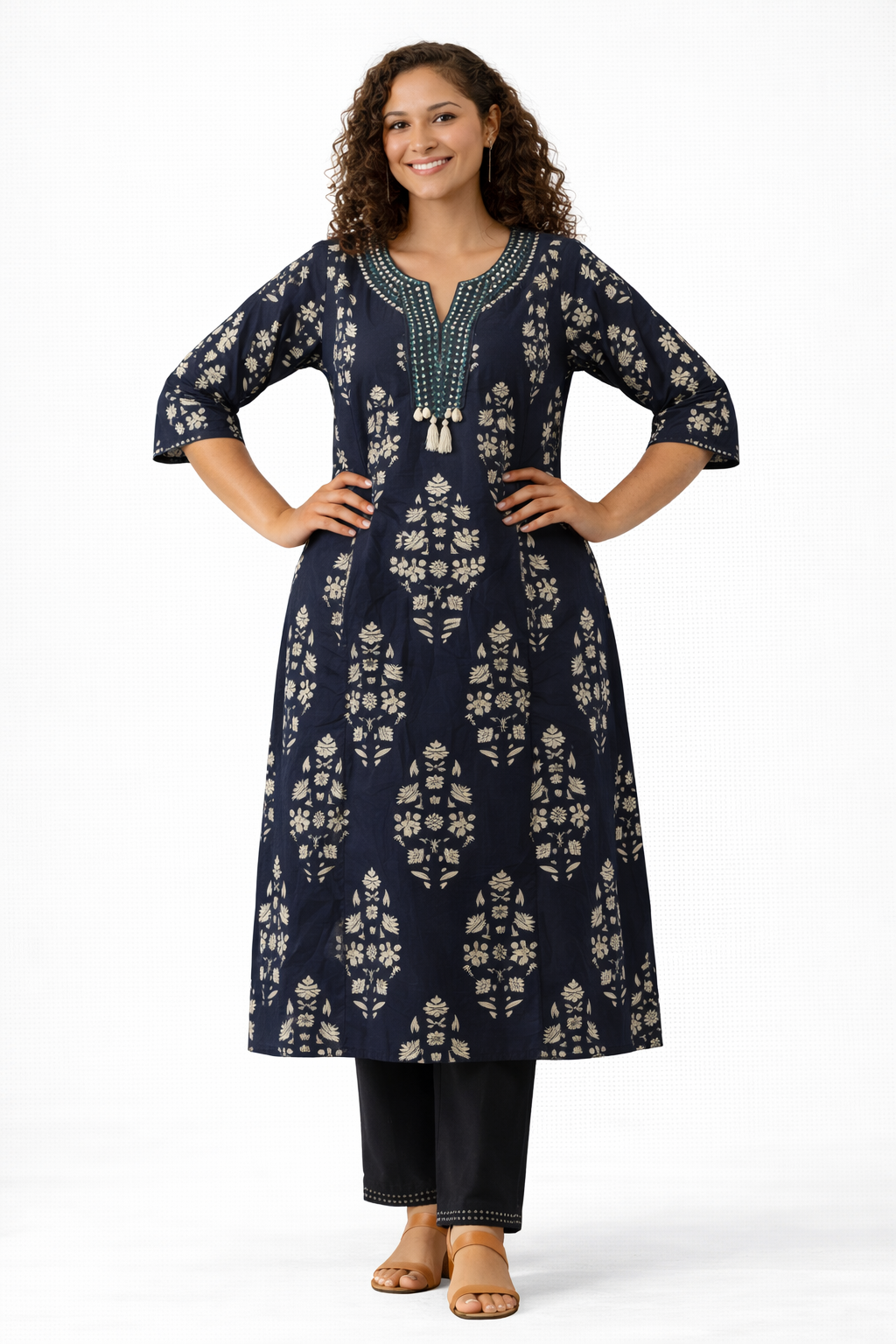Charcoal Black Printed Pure Cotton Kurta Pant Dupatta Set
