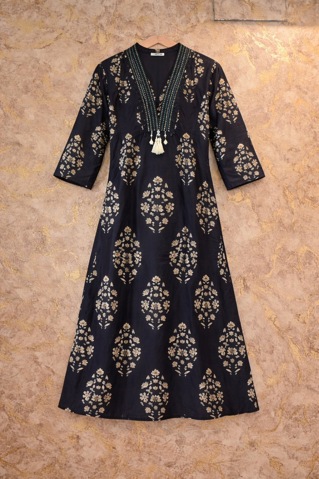 Charcoal Black Printed Pure Cotton Kurta Pant Dupatta Set