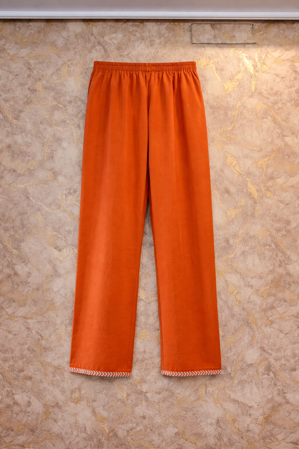 Rust Orange Embroidered Pure Cotton Kurta Pant Dupatta Set