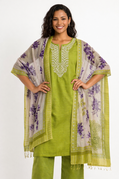 Olive Green Pure Cotton Straight Kurta Set