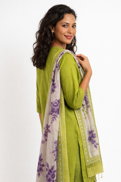 Olive Green Pure Cotton Straight Kurta Set