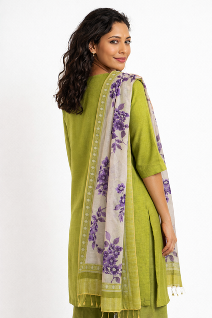 Olive Green Pure Cotton Straight Kurta Set