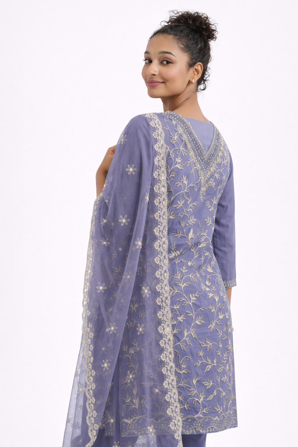 Lavender Organza Embroidered Kurta Set