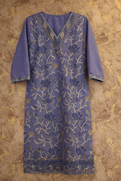 Lavender Organza Embroidered Kurta Set