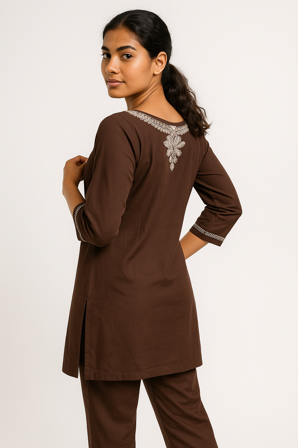 ☕ Mocha Grace Embroidered Cord Set