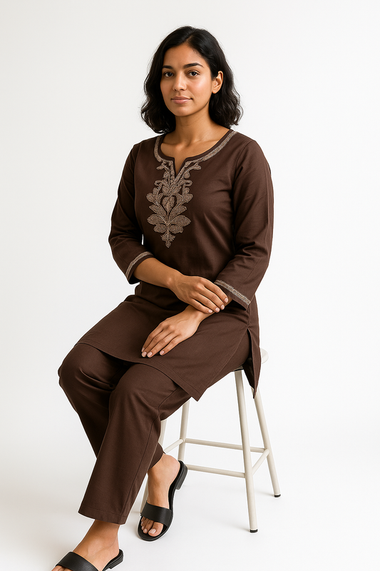 ☕ Mocha Grace Embroidered Cord Set