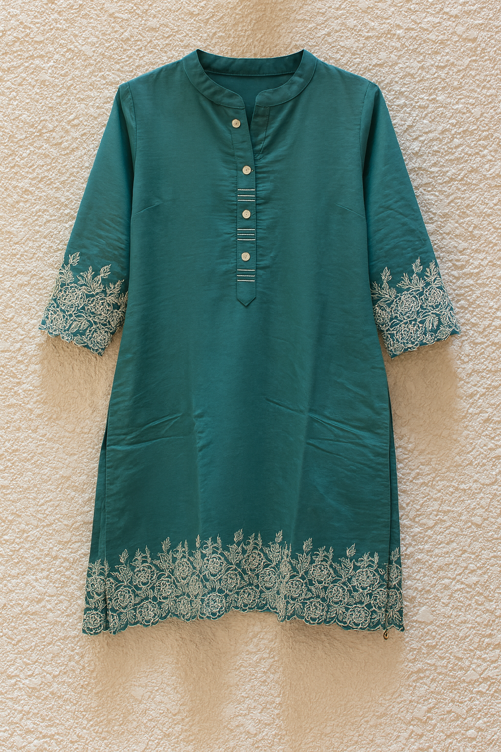 ✨ Aqua Elegance Embroidered Cotton Cord Set