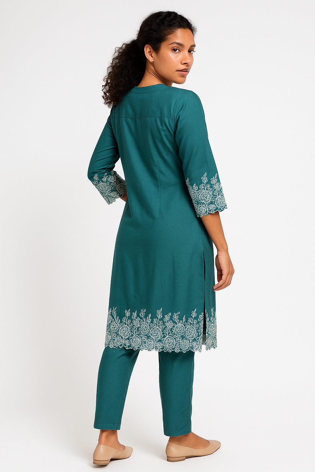 ✨ Aqua Elegance Embroidered Cotton Cord Set