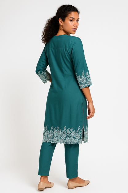 ✨ Aqua Elegance Embroidered Cotton Cord Set