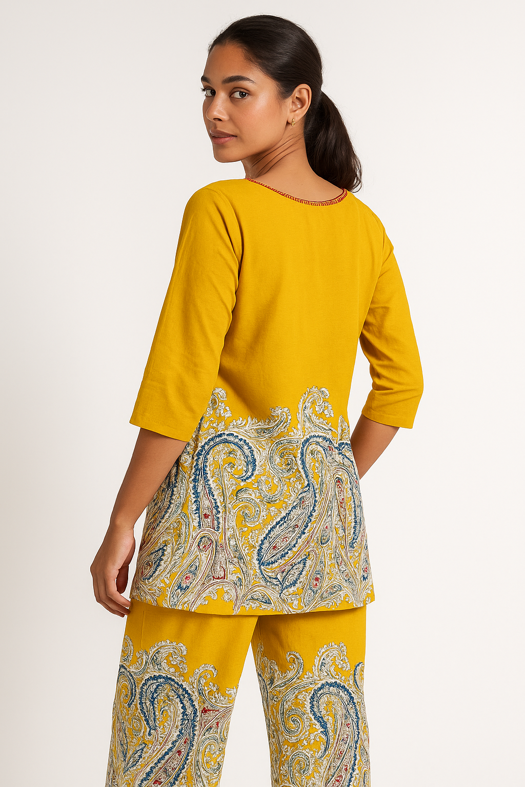 🌼 Sunshine Paisley Co-ord Set – Mustard Yellow Kurta & Palazzo Pants
