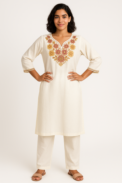 Elegant White Embroidered Kurta Set