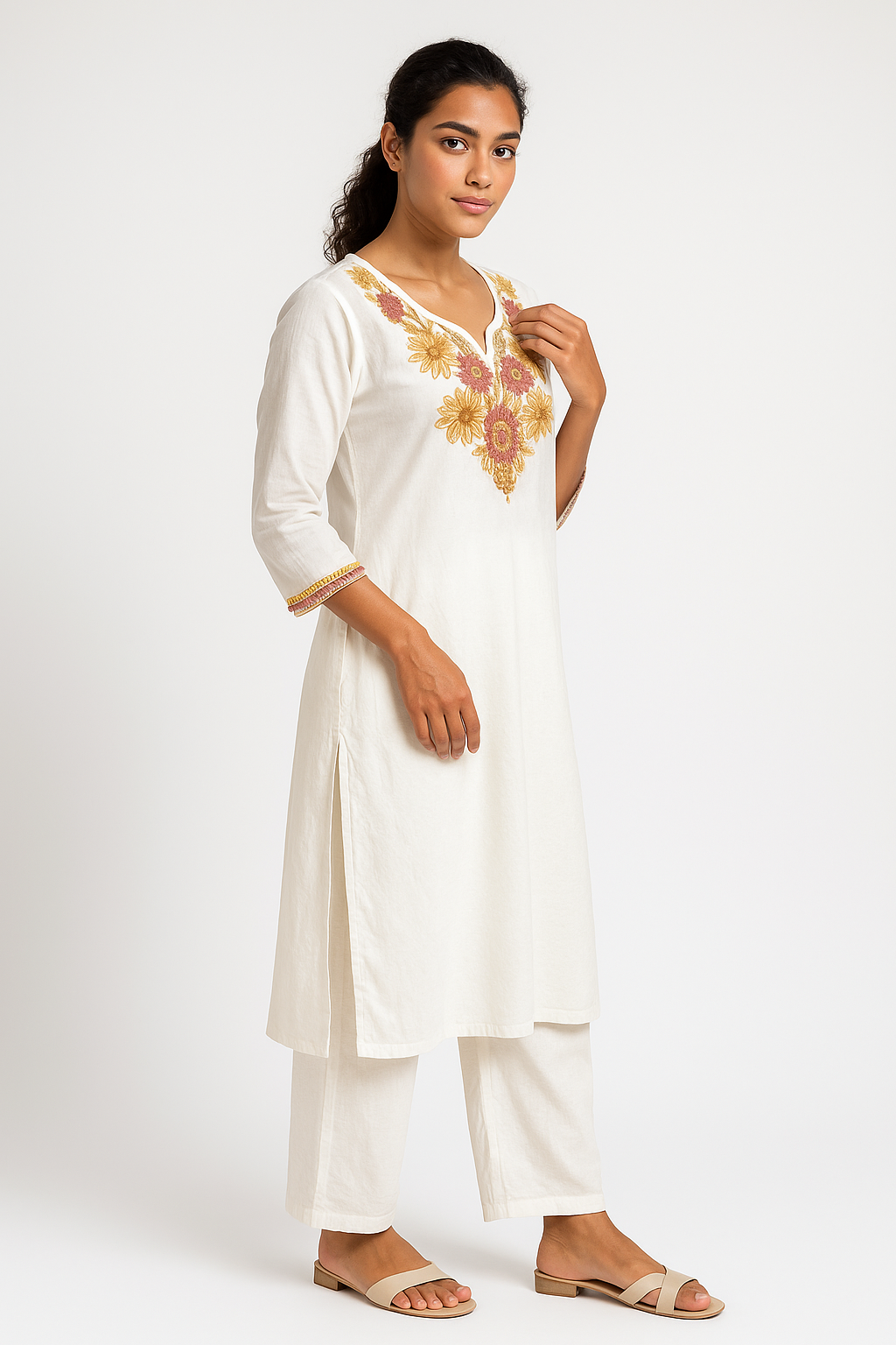 Elegant White Embroidered Kurta Set