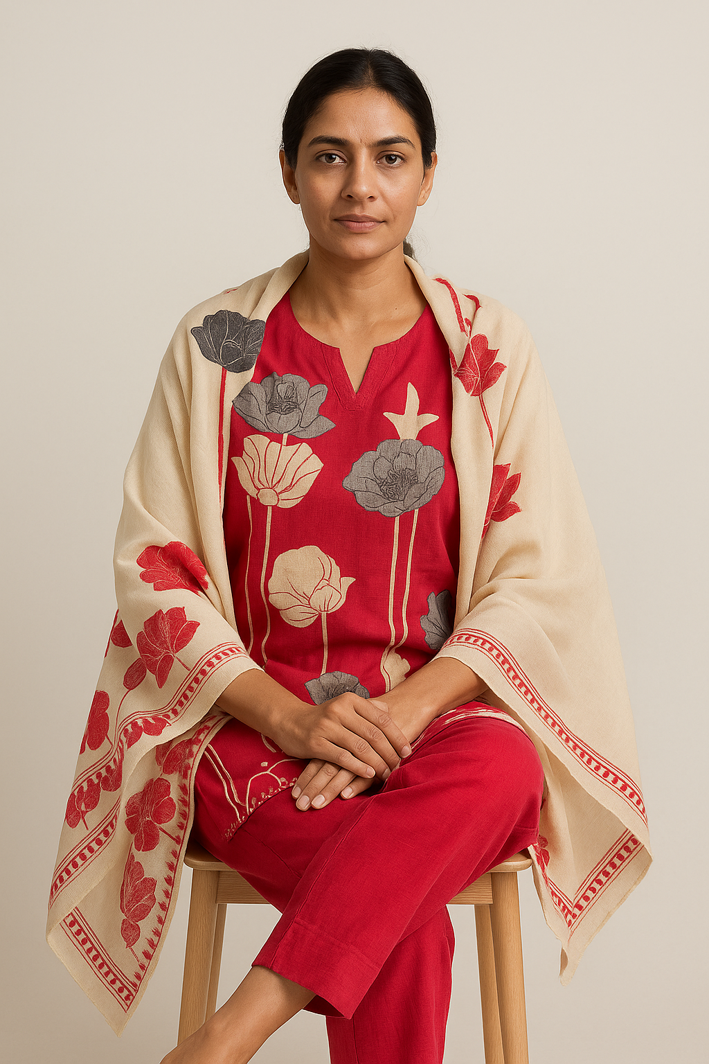 Crimson Bloom Pink Cotton Kurta Set