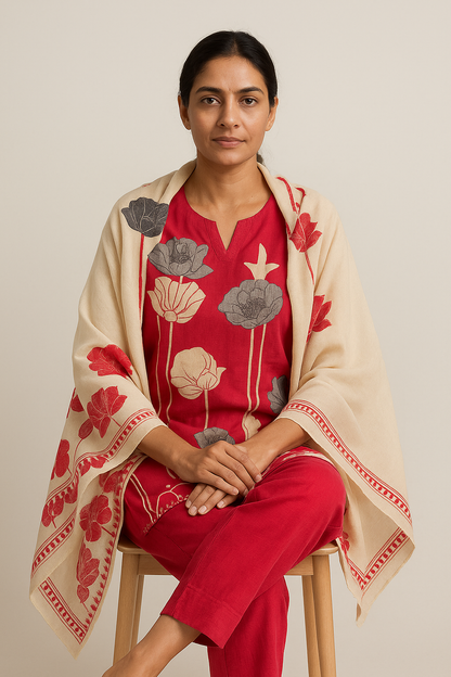 Crimson Bloom Pink Cotton Kurta Set