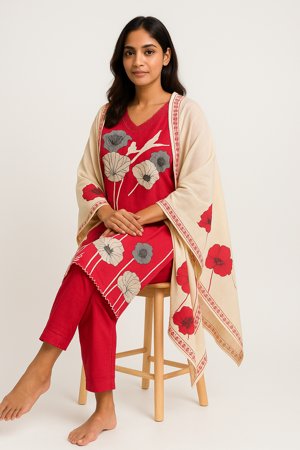 Crimson Bloom Pink Cotton Kurta Set