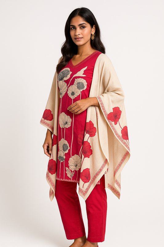 Crimson Bloom Pink Cotton Kurta Set