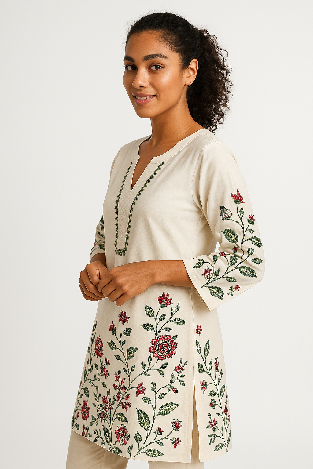 Ivory Bloom white Cotton Kurta