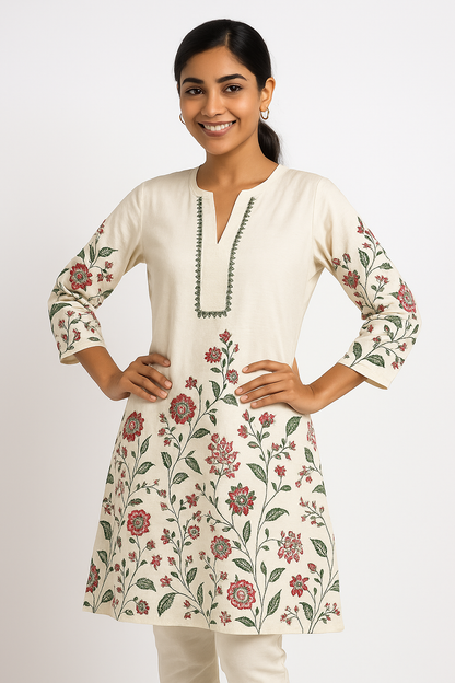 Ivory Bloom white Cotton Kurta